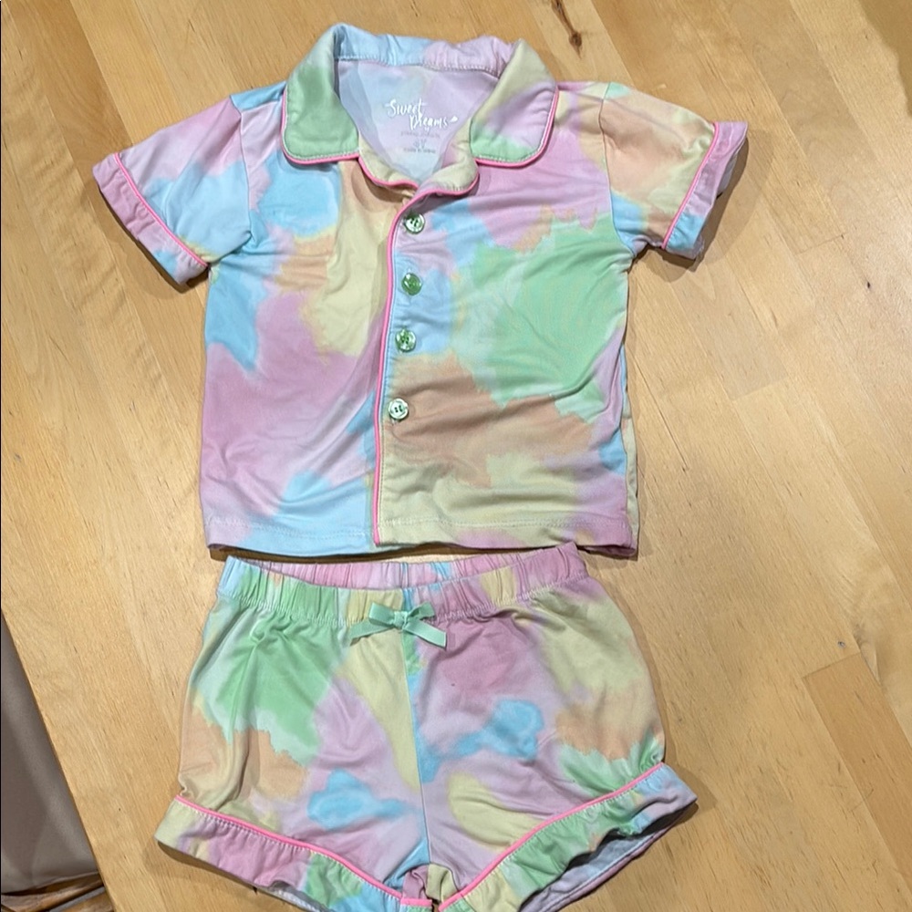 SweetHoney Pastel Tie-Dye Short Pajama Set - Pink, Blue, Green, Yellow, Cream